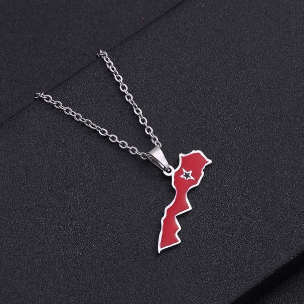 Morocco map pendant stainless steel necklace ethnic style female niche design light luxury geometric oil drop jewelry_ipsvogv.com