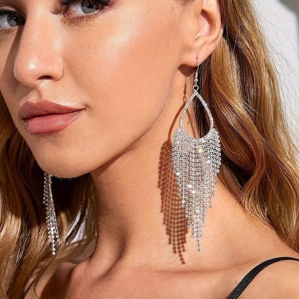 Rhinestone Claw Chain Earrings Bridal Atmospheric Water Drop Temperament Exaggerated Tassel Earrings E620 Light Luxury High end Feeling_ipsvogv.com