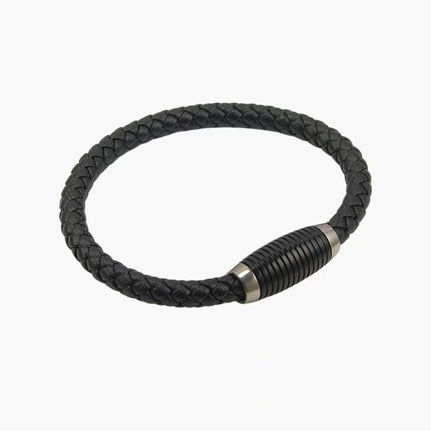 New Stainless Steel Men's Simple Personality Mesh Tube Leather Cord Magnetic Buckle DIY Bracelet_ipsvogv.com