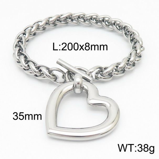 Women's Jewelry Set Fashion Exaggerated Heart Shaped Pendant Keel Chain Personality Titanium Steel Peach Heart Bracelet Necklace Jewelry Set_ipsvogv.com