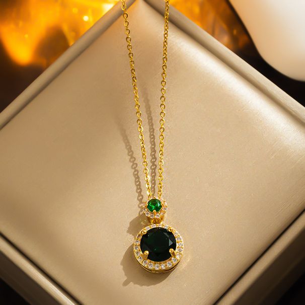 Emerald titanium steel necklace, female niche personality, versatile internet red collarbone chain, fashionable and_ipsvogv.com
