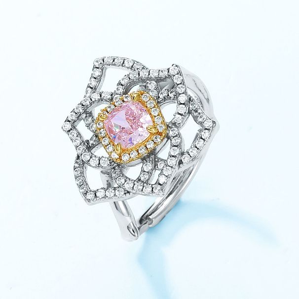 Brilliant Ice Flower Cut High Carbon Diamond Ring S925 Silver Flower Colored Gem Opening Ring Fashion Atmosphere_ipsvogv.com