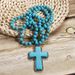 New Fashion Bohemian Prayer 8mm Turquoise Knot Cross Pendant Necklace Sweater Chain_ipsvogv.com