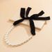 Trendy Jewelry Black Ribbon Knot Choker Clavicle Chain Fashion Pearl Necklace_ipsvogv.com