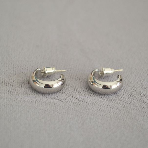 Women's Jewelry Simple And Compact Texture Brass Gold Plated Bean Shaped Glossy C Shaped 925 Silver Needle Earrings Temperament Versatile_ipsvogv.com