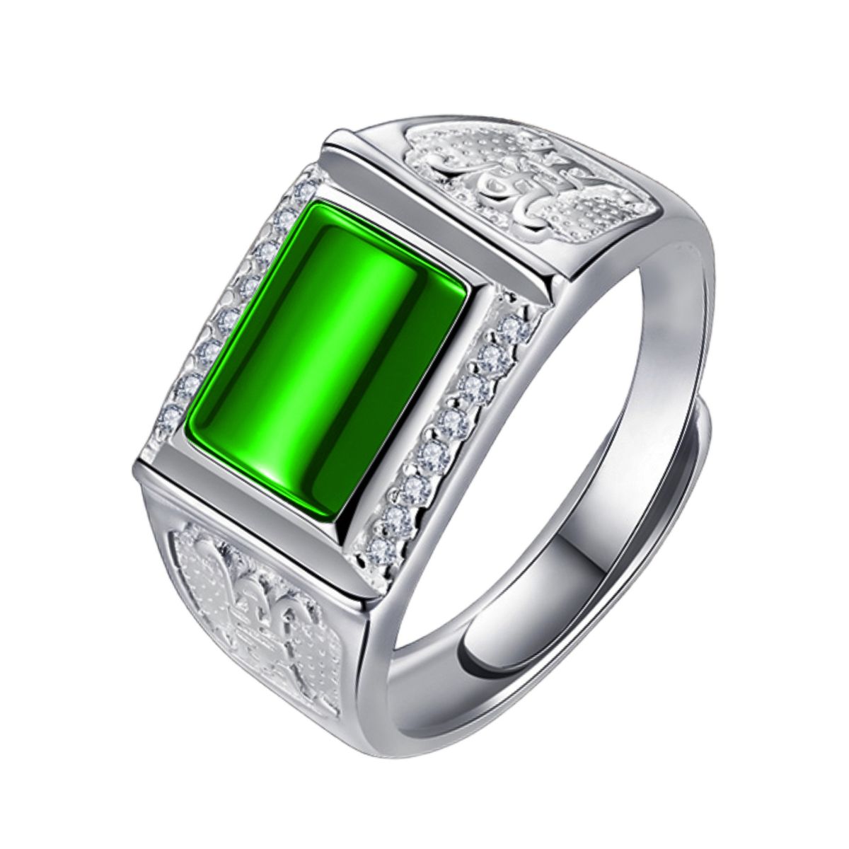 Minimalist Extraordinary Dominant Chalcedony Noble Elegant Inlaid Agate Green Jade Jadeite Men's Ring_ipsvogv.com