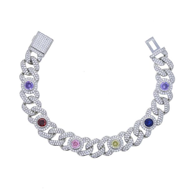 Men's Hip Hop Cuban Link Chain With Colorful Zircon Stones, Stylish Geometric Design, 46cm & 51cm Lengths Fashion Trend Men's Necklace_ipsvogv.com