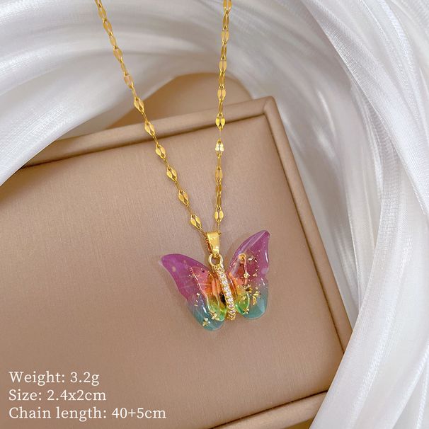 【 】 Colorful Butterfly Personalized Fashion Light Luxury Temperament Gorgeous Full Diamond Necklace Women's Versatile_ipsvogv.com