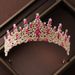 Crown headdress necklace earrings champagne rose red rhinestone birthday crown hair accessories bride wedding dress three piece suit_ipsvogv.com