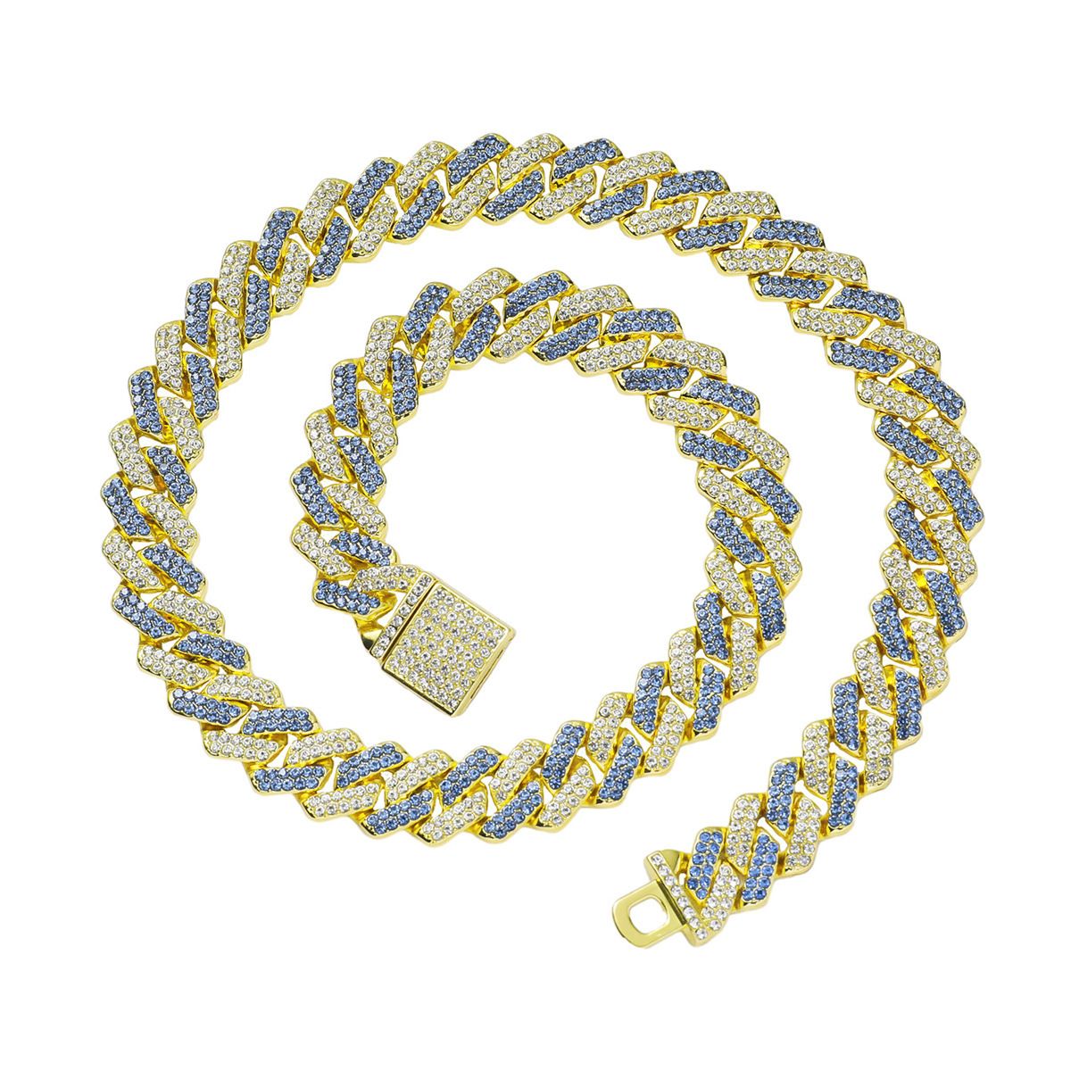 Full diamond dual color Cuban jewelry trendy and exaggerated domineering neck chain hip-hop necklace_ipsvogv.com