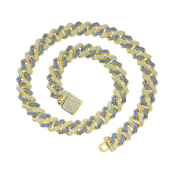 Full diamond dual color Cuban jewelry trendy and exaggerated domineering neck chain hip-hop necklace_ipsvogv.com