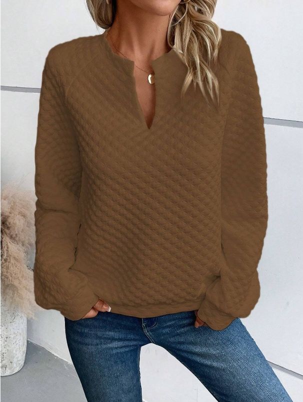 Women's Clothing solid color deep V neck splicing long sleeved women's casual sweatshirt_ipsvogv.com