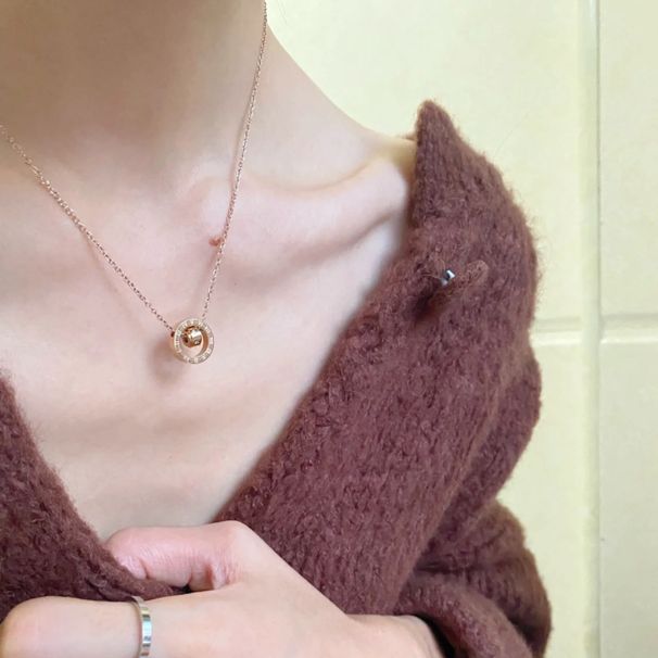 Roman Numeral Dial Necklace, Women's Zircon Pendant, Simple Circular Ring Collarbone Chain, Light Luxury, High-end_ipsvogv.com