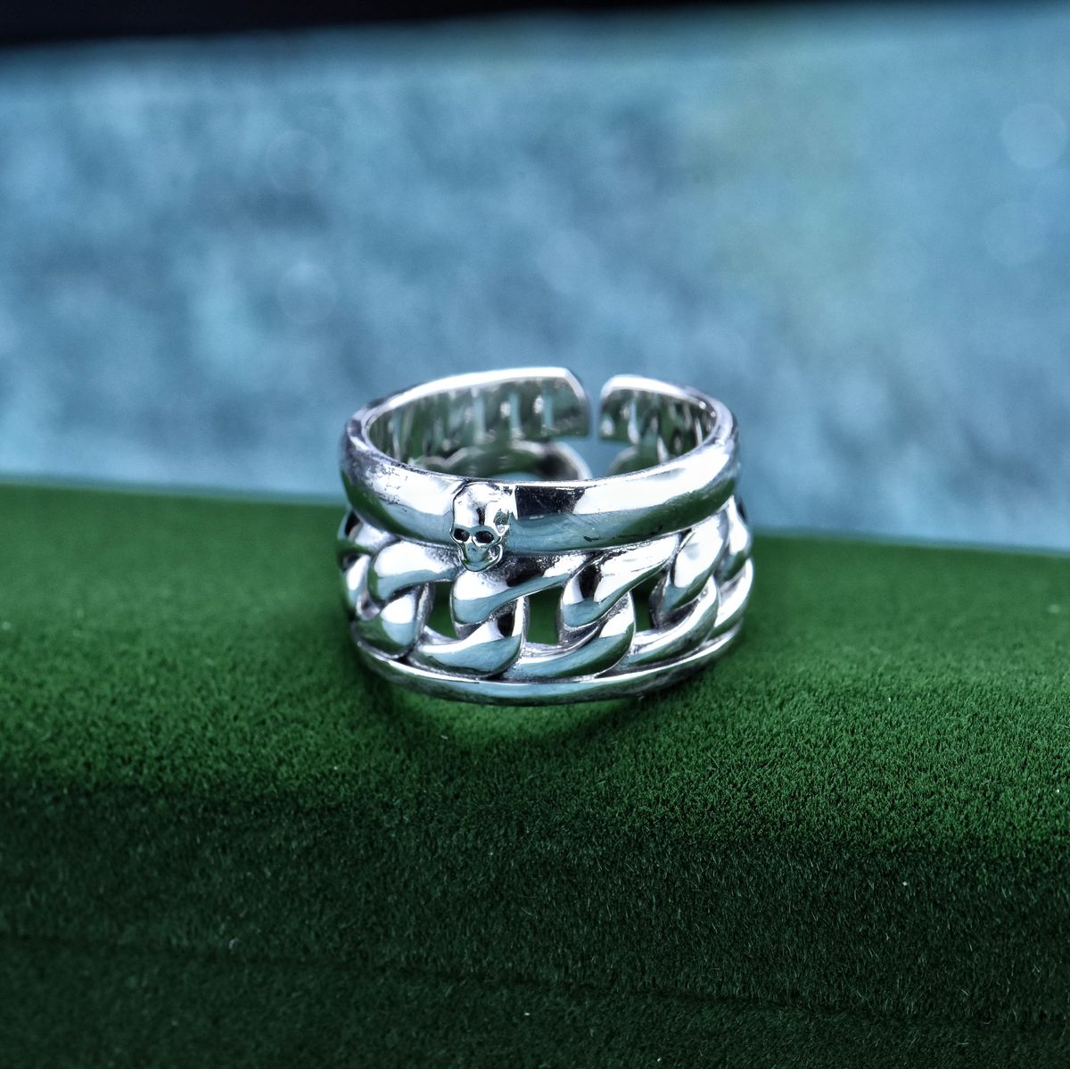 S Cuban Chain Skull Men's Style Thai Silver Hip Hop High End Finger Ring_ipsvogv.com