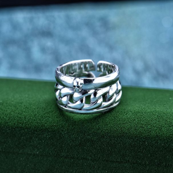 S Cuban Chain Skull Men's Style Thai Silver Hip Hop High End Finger Ring_ipsvogv.com