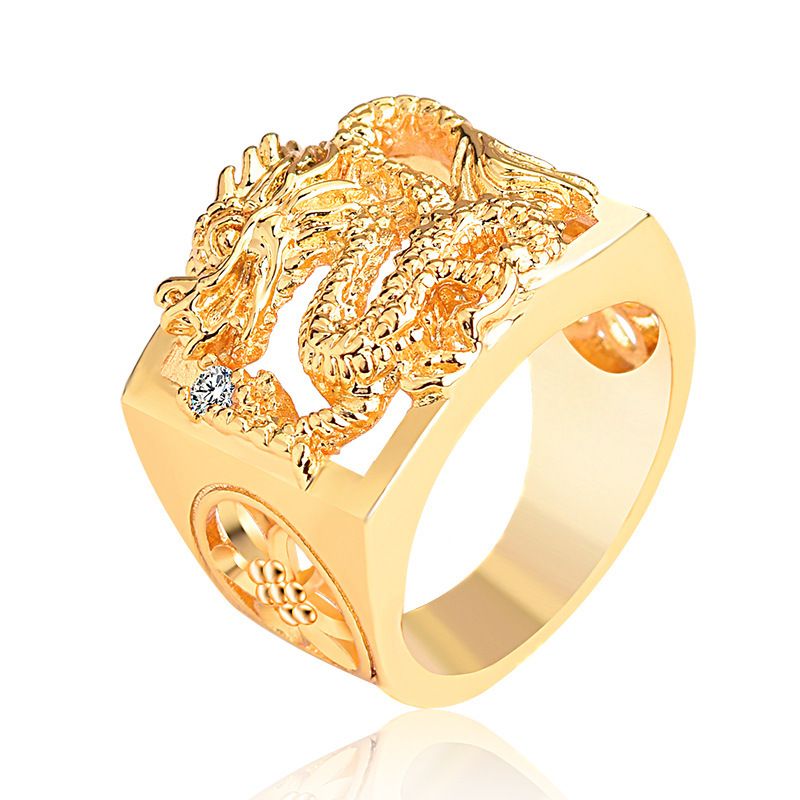 The Same Boutique Men's Domineering From Jindian, Myanmar Sand Gold Golden Copper Plated Hollow Dragon Ring_ipsvogv.com