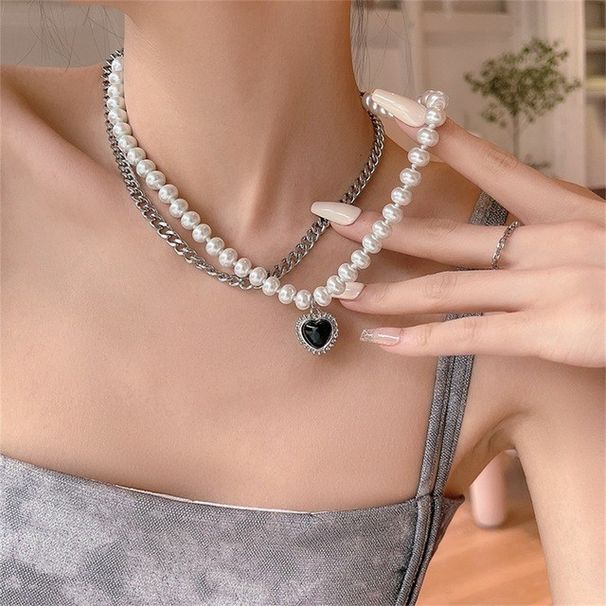 Creative Artificial Pearl Love Necklace With A Cool Minimalist Style, Women's OT Buckle Peach Heart Pendant And_ipsvogv.com
