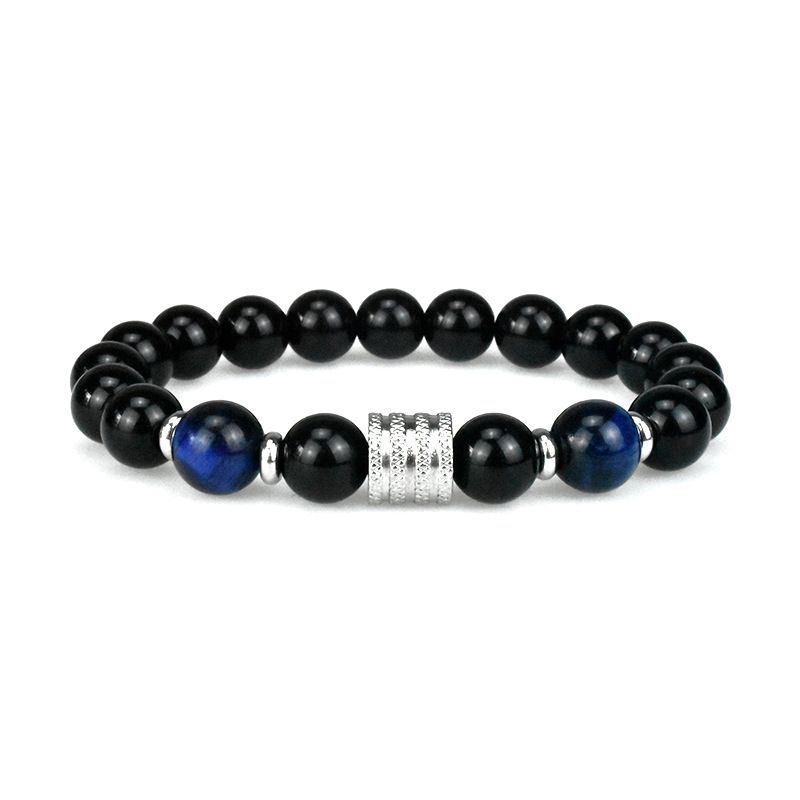 INS Stainless Steel 10mm Natural Stone Tiger Eye Obsidian Men's Bracelet_ipsvogv.com