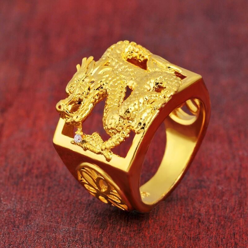 Vietnam Boutique Dominant Laos Sand Gold Pure Copper Plated Hollow Dragon Ring Men's_ipsvogv.com