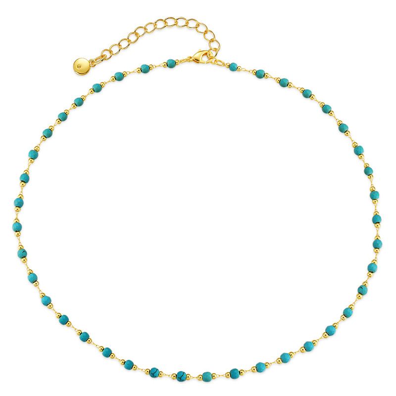 Copper plated K gold natural turquoise necklace high grade sense of versatile necklace texture jewelry_ipsvogv.com