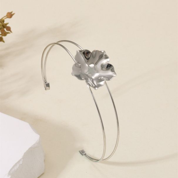 Metal Style Flower Leaf Petal Open Bracelet Elegant Fresh Simple Personality High-end Sense Jewelry For Women_ipsvogv.com