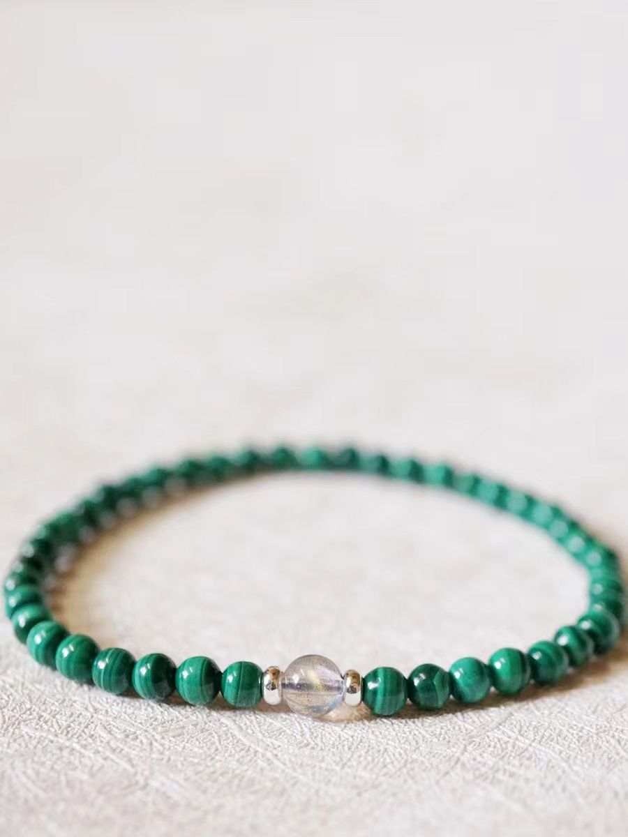 Natural Brazilian Malachite Bracelet For Men And Women, Thin Single Circle Crystal Bead Bracelet, Jewelry Gift, High-Quality Raw S_ipsvogv.com