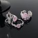 Full Pink Diamond Bow Zircon Series Open Ring With Flower Light Luxury And Premium Sense, Niche Design Ring Sense,_ipsvogv.com