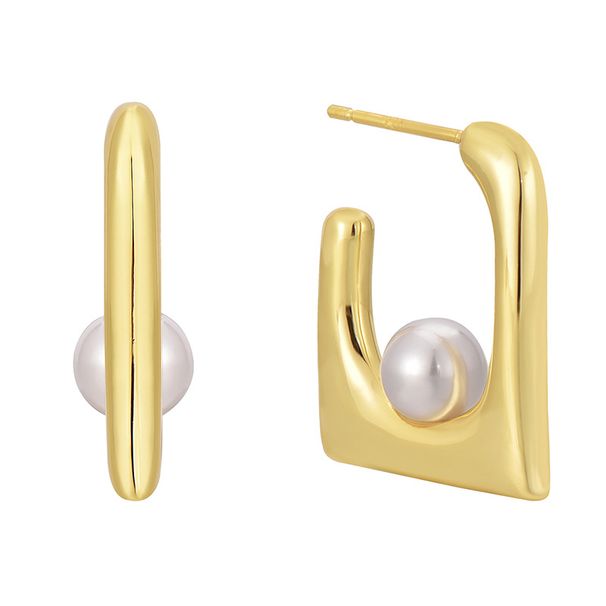 French Light Luxury Fashion Geometric Square Inlaid Shell Pearl Earrings For Women Brass Gold Plated Cold Style All Match Earrings_ipsvogv.com