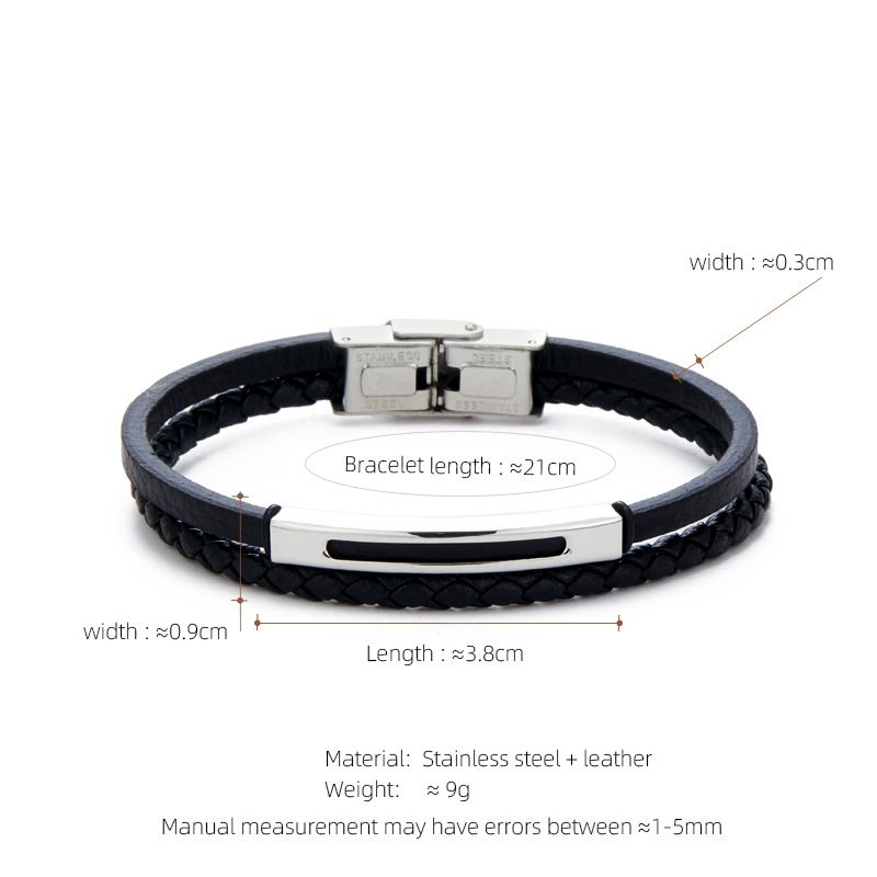 Men's Personalized Multi-layer Braided Bracelet Stainless Steel Curved Tag Leather Wristband Jewelry_ipsvogv.com