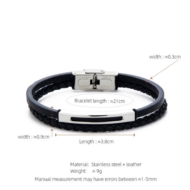 Men's Personalized Multi-layer Braided Bracelet Stainless Steel Curved Tag Leather Wristband Jewelry_ipsvogv.com
