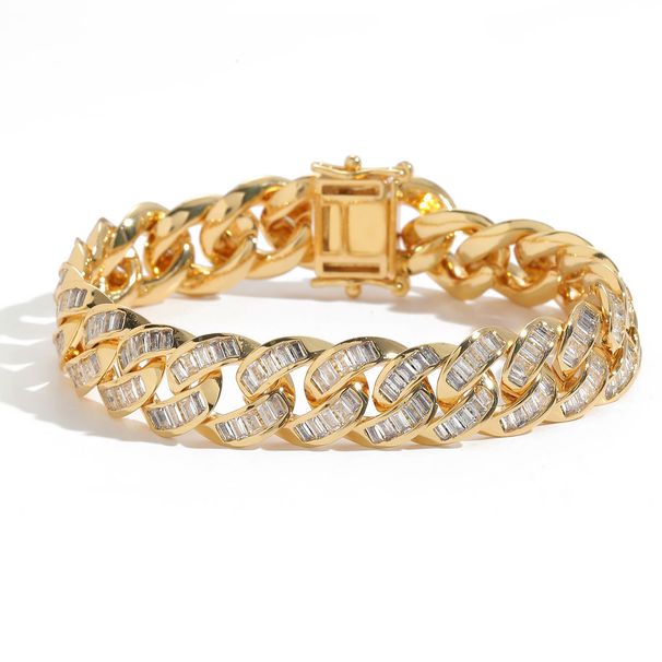 Unisex Hip Hop Men's Bracelet 13mm Wide T Square Zircon Cuban Chain Personalized Micro Inlaid Zircon Hip Hop Accessories_ipsvogv.com