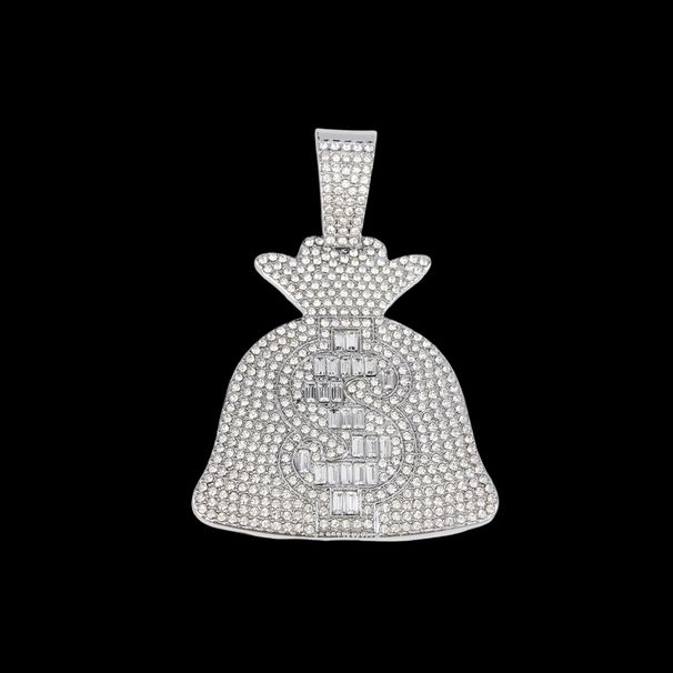 Unisex Alloy Necklace Men And Women's Trendy Big Purse Pendant Hip Hop Personality Fashion Rap Diamond Pendant_ipsvogv.com