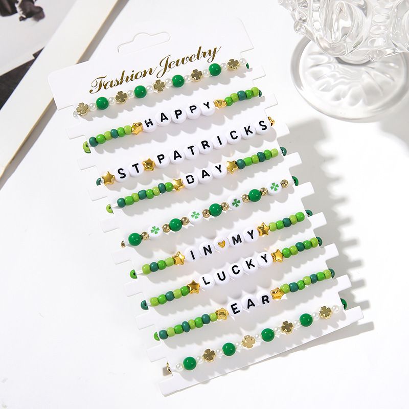 St. Patrick bracelet set Bohemian rice beads letter lucky stacking jewelry_ipsvogv.com