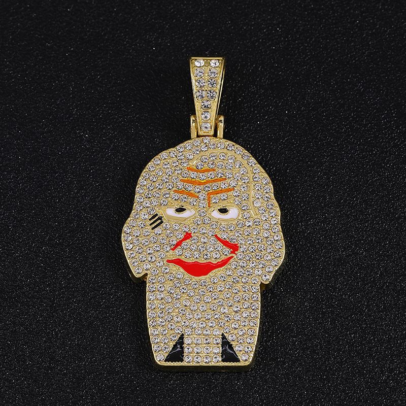 Unique Creative Hip-Hop Full Diamond Clown Pendant Necklace Fashion Ugly Accessories Trendy Men Couple Jewelry_ipsvogv.com