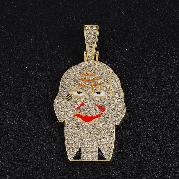 Unique Creative Hip-Hop Full Diamond Clown Pendant Necklace Fashion Ugly Accessories Trendy Men Couple Jewelry_ipsvogv.com