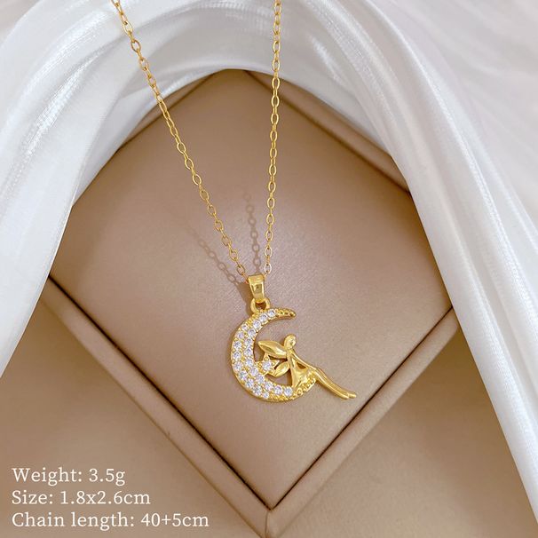 Moon 【 】 Spirit Light Luxury Charm Gorgeous Full Diamond Necklace Women's Versatile Clavicle Titanium Steel Chain 【 】 】 【 【 】_ipsvogv.com
