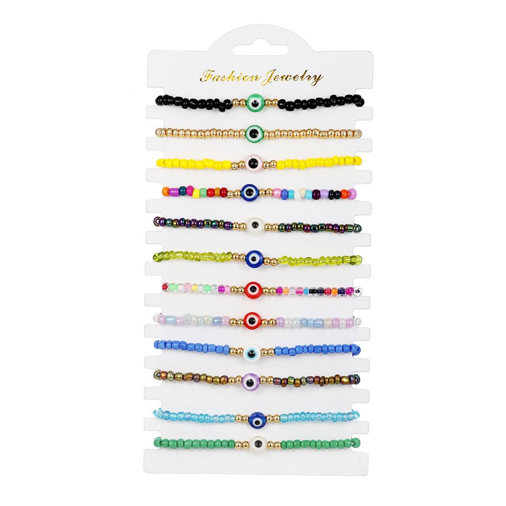 Crystal Rice Beads Beaded Devil Eye Bracelet Set Glass Eye Beads Bracelet 12 Pieces_ipsvogv.com
