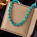 European and American cross-border new creative personality retro niche design turquoise titanium steel beaded woven necklace_ipsvogv.com
