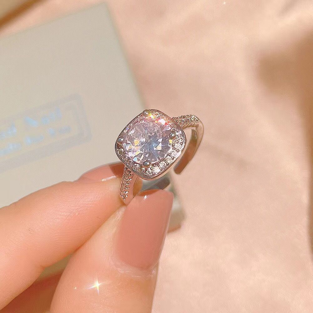 Hot Sale Simple And Fashionable Korean High Carbon Zircon Ring Earring Pendant White Copper Three Piece Birthday Gift_ipsvogv.com