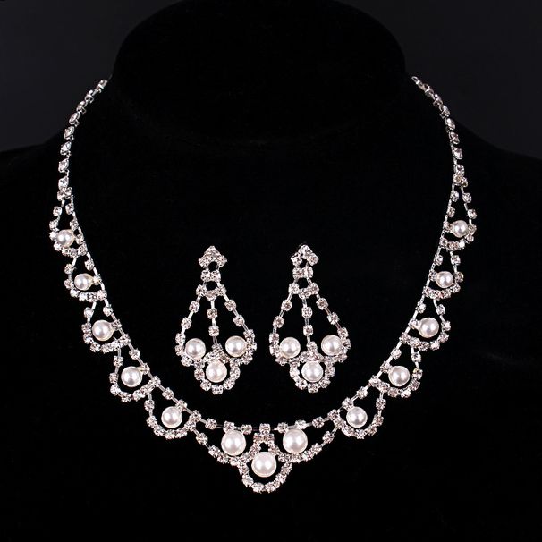 High-end Rhinestone Flower Bridal Two-piece Accessories Wedding Jewelry Set Necklace_ipsvogv.com