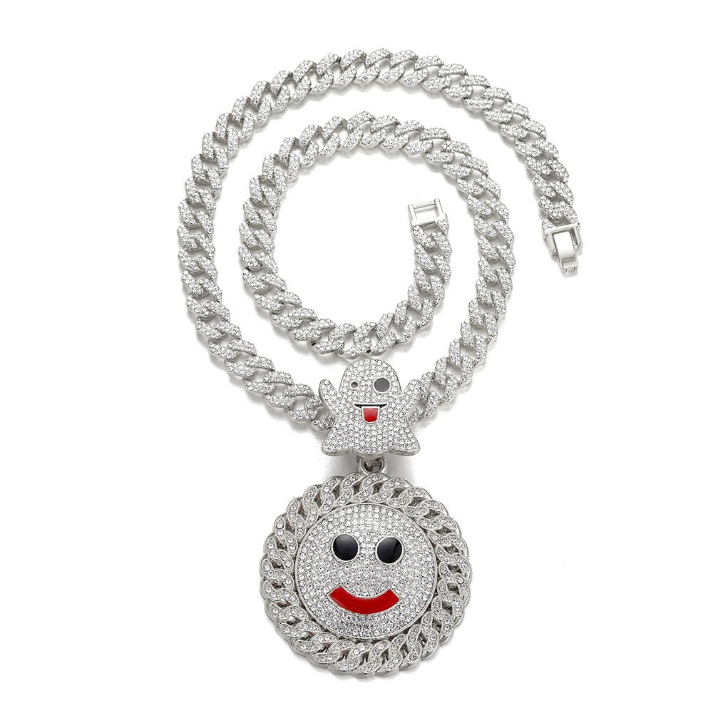 Ghost Smiley Face Hot-Selling New Hip-Hop Alloy Full Diamond Cuban Chain Pendant_ipsvogv.com