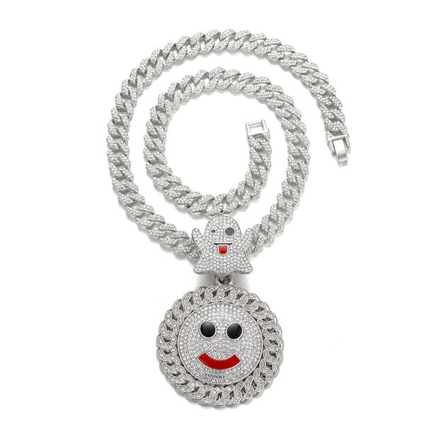 Ghost Smiley Face Hot-Selling New Hip-Hop Alloy Full Diamond Cuban Chain Pendant_ipsvogv.com