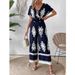 Women's V-neck bat sleeve waist jumpsuit_ipsvogv.com