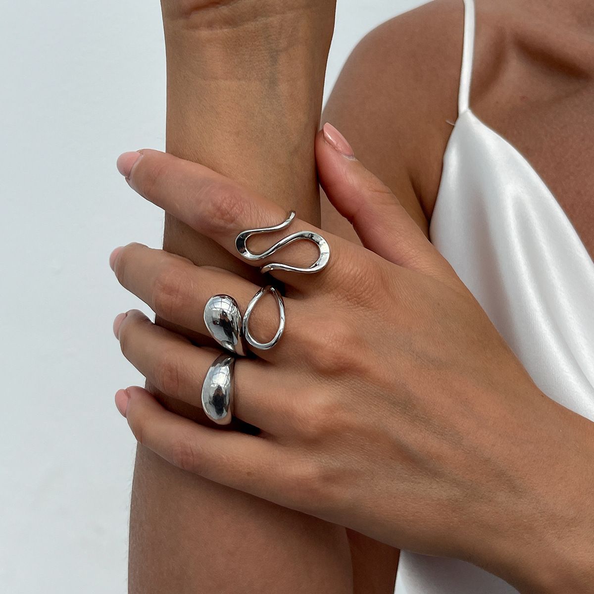 Cold Wind Metal Smooth Water Drop Open With Irregular Ring Design Set_ipsvogv.com
