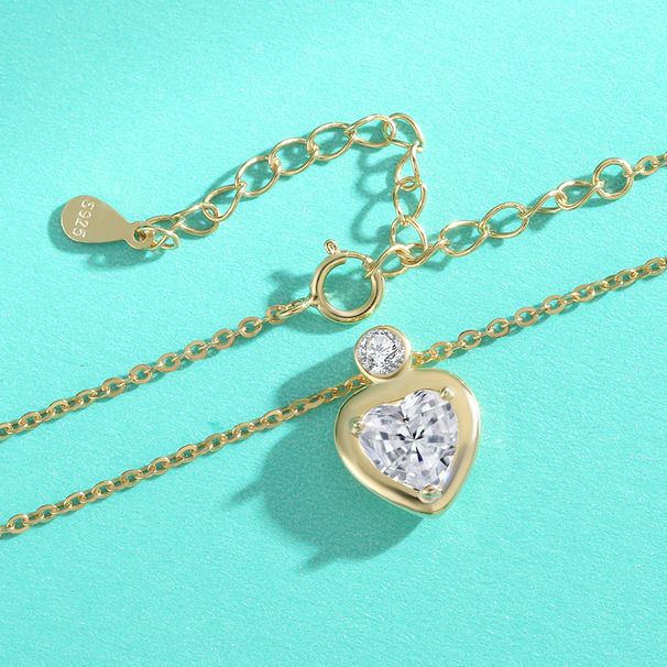 Women's Jewelry Sterling Silver Love Heart Moissanite Necklace Versatile Pendant Heart Shaped Clavicle Chain Simple Fashion_ipsvogv.com