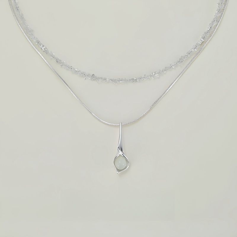 Horseshoe Lily Sparkling Moonlight Stone Double Layered Versatile Clavicular Chain Winter Sweater Necklace High End_ipsvogv.com