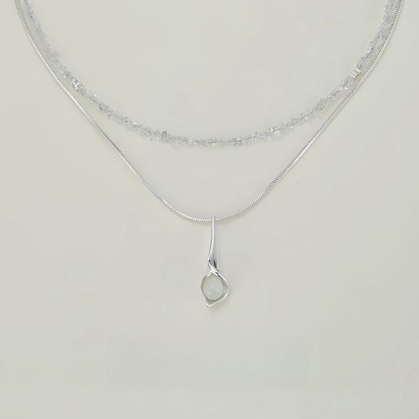Horseshoe Lily Sparkling Moonlight Stone Double Layered Versatile Clavicular Chain Winter Sweater Necklace High End_ipsvogv.com