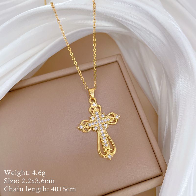 Cross 【 】 Light Luxury Charm Gorgeous Full Diamond Necklace Women's Versatile Clavicle Titanium Steel Chain 【 】_ipsvogv.com