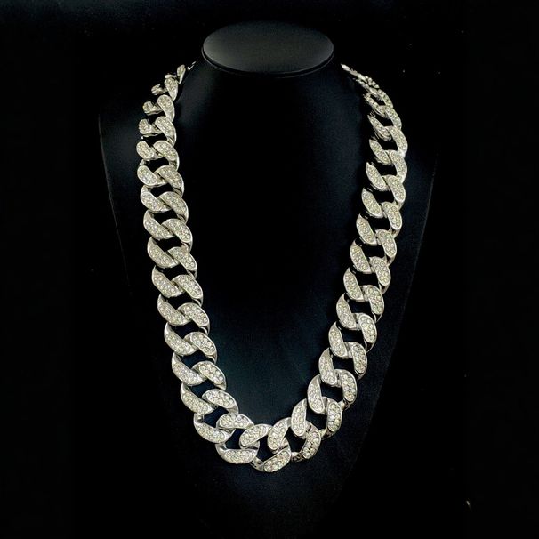 Hip Hop Zinc Alloy 30mm Wide Plated Full Diamond Large Gold Cuban Chain Necklace_ipsvogv.com
