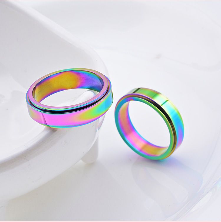 Titanium steel colorful rotating ring dazzling rainbow ring _ipsvogv.com